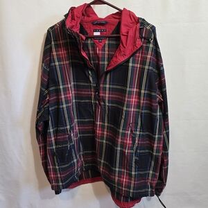 TOMMY HILFIGER Vtg 90s Quarter Zip Plaid Unlined Cotton Pullover XL